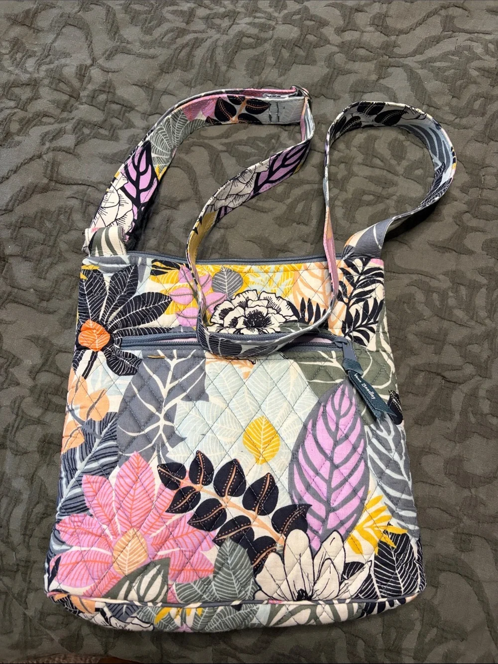Vera Bradley Quilted Floral Crossbody in Pink, Yellow, Gray